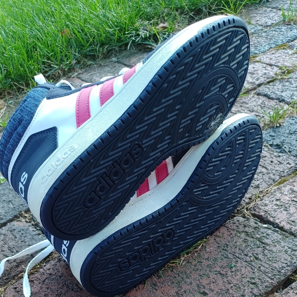 Adidas denim blue pink & white hightop high top sneakers hightops shoes size 4 - Picture 4 of 10